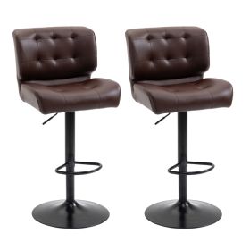 Bar Height Bar Stools Set of 2 with Adjustable Seat, Adjustable Swivel Barstools with Thick Padded Cushion and Metal Footrest for Home Bar, Brow