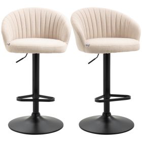 Modern Upholstered Adjustable Barstools with Swivel Seat, Linen Touch Fabric, Steel Frame, Footrest, ‎Beige
