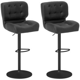 Bar Height Bar Stools Set of 2 with Adjustable Seat, Adjustable Swivel Barstools with Thick Padded Cushion and Metal Footrest for Home Bar, Blac