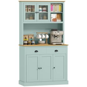 Kitchen Pantry Storage Cabinet with Microwave Stand, 71" Modern Kitchen Hutch with Open Countertop, Glass Doors, Storage Drawers and Adjustable