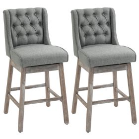 Bar Height Bar Stools Set of 2, 180 Degree Swivel Barstools with Solid Wood Footrests and Button Tufted Design, 30" Seat Height Bar Chairs for K
