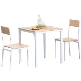 3-Piece Wooden Square Dining Table Set with 1 Table and 2 Chairs and Sturdy Metal Frame for Small Space, White (Option: White-1000x780x140 mm)
