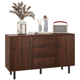 Retro Sideboard with 2 Cabinets 3 Drawers, Buffet Table, Rustic Brown (Option: Rustic Brown-1410x510x177 mm)
