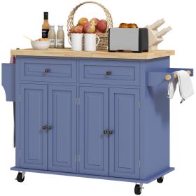 Kitchen Island on Wheels, Rolling Cart with Rubberwood Top, Spice Rack, Towel Rack and Drawers, Navy Blue (Option: Navy Blue-1040x555x210 mm)