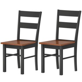 Farmhouse Dining Table Chairs, Set of 2 Rubber Wood Kitchen Table Chairs with Open Back for Living Room, Black (Option: Black-995x480x255 mm)