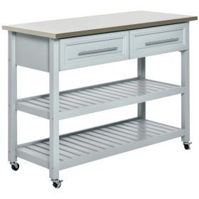 Kitchen Island with Stainless Steel Top, Traditional Kitchen Island with Storage, Butcher Block Cart 2-Tier Open Shelves, Drawers, Light Gray (Option: Grey-1340x595x210 mm)