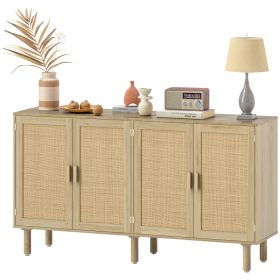 Bohemian Sideboard, 62.2" Buffet Cabinet with 4 Rattan Doors and Shelves for Living Room, Hallway, Natural (Option: Natural Wood-1720x505x160 mm)