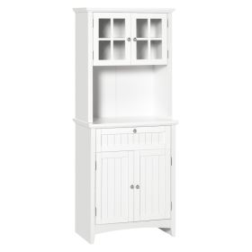 Kitchen Buffet Hutch Cabinet, Freestanding Kitchen Pantry Storage Cabinet Cupboard with Framed Glass Door, Drawer and Microwave Space, White (Option: White-950x485x335 mm)