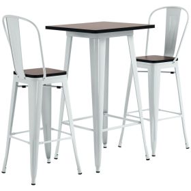 3 Piece Industrial Dining Table Set, Bar Height Bar Table and Chairs Set with Footrests for Bistro, White and Brown (Option: White-1040x630x145 mm)