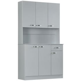 71" Kitchen Pantry Cabinet, Tall Storage Cabinet with Microwave Stand, Modern Kitchen Hutch with Countertop, 6 Doors, Storage Drawer, 3 Adjustable Sh (Option: Gray-1150x460x210 mm)