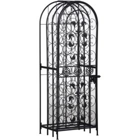 45 Bottle Wrought Iron Wine Rack Jail with Lock - Black (Option: Oak-1400x550x85 mm)
