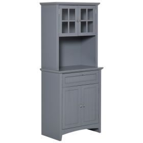 Elegant Buffet with Hutch, Kitchen Pantry Storage Cabinet with Framed Glass Door Drawer and Microwave Space, Gray (Option: Grey-950x485x335 mm)