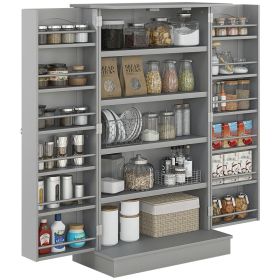 Gray Pantry Cabinet, 5-Tier Adjustable Storage for Kitchen, 12 Door Shelves, Double Doors, Gray (Option: Gray-1125x385x180 mm)