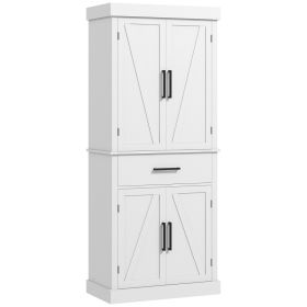72" Tall Kitchen Cabinet, Kitchen Pantry Cabinet with Barn Doors, Drawer, 5-Tier Shelf and Adjustable Shelves, White (Option: White-1070x500x300 mm)