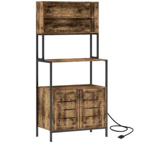 Baker's Rack with Power Outlet and Storage Shelves, Microwave Stand with Louvred Door Cabinets, Rustic Brown (Option: Rustic Brown-1050x465x195 mm)