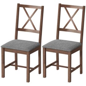 Set of 2 Dining Chairs, Upholstered X-Back Dining Room Chairs with Rubberwood Legs and Padded Seat, Walnut (Option: Gray-1029x566x170 mm)