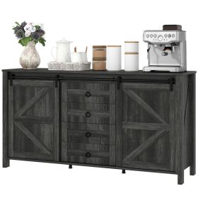 60" Buffet Cabinet, Farmhouse Sideboard with Sliding Barn Doors, Drawers and Adjustable Shelves, Distressed Dark Gray (Option: Distressed Dark Gray-1620x475x110 mm)
