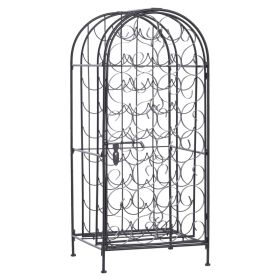 35 Bottle Wrought Iron Wine Rack Cabinet with Lock,  Black (Option: Black-1040x90x510 mm)