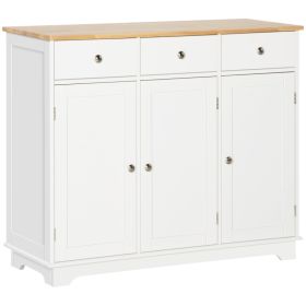 Modern Sideboard with Rubberwood Top, Buffet Cabinet with Storage Cabinets, Drawers and Adjustable Shelves, White (Option: White-480x190x1147 mm)