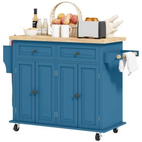 Kitchen Island on Wheels, Rolling Cart with Rubberwood Top, Spice Rack, Towel Rack and Drawers, Turquoise (Option: Turquoise-1040x555x210 mm)