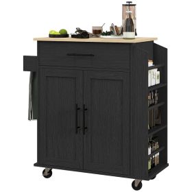 Rolling Island with Wheels for Kitchen, Kitchen Island on Rollers with Power Outlets, Drawer, and Doors, Black (Option: Black-905x470x175 mm)