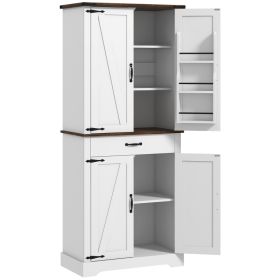 71" Tall Kitchen Cabinet, Farmhouse Pantry Cabinet w/ Barn Doors, 6 Shelves w/ 2 Doors, Drawer and Adjustable Shelves, White (Option: White-1035x480x345 mm)