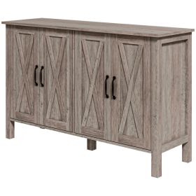 Sideboard Buffet with 4 Barn Doors and 2 Adjustable Shelves, Kitchen Buffet Cabinet for Living Room, Hallway, Gray (Option: Gray-1480x450x165 mm)