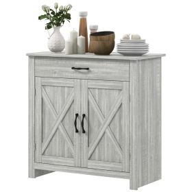 Farmhouse Sideboard Cabinet with Barn Doors Kitchen Buffet Cabinet with Drawer and Adjustable Shelf Stone Gray (Option: Stone Gray-940x485x190 mm)