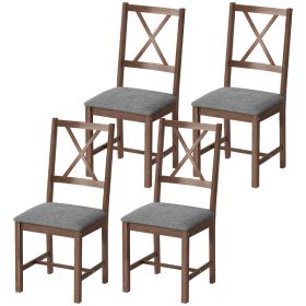 Set of 4 Dining Chairs, Upholstered X-Back Dining Room Chairs with Rubberwood Legs and Padded Seat for Kitchen, Walnut (Option: Gray-1022x562x300 mm)