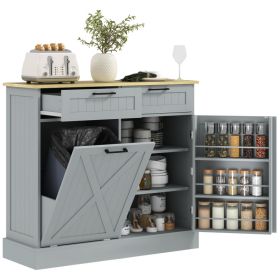 10 Gallon Farmhouse Kitchen Cabinet with Hidden Trash Can and 2 Drawers, Tilt Out Trash Can Cabinet for Kitchen, Gray (Option: Gray-1165x560x210 mm)