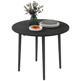 Folding Dining Table, Round Drop Leaf Kitchen Table for Small Spaces with Wood Legs, Black (Option: Distressed Black-1010x575x110 mm)