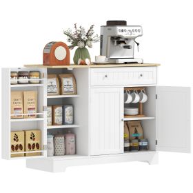 Modern Sideboard Cabinet, 41" Kitchen Buffet Cabinet with Drawer, Adjustable Shelf, 3 Doors for Dining Room, White (Option: White-1220x480x200 mm)