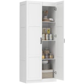 Farmhouse Pantry Cabinet, 71" Tall Kitchen Pantry Storage Cabinet with Soft-Close Hinges, Adjustable Shelves, White (Option: White-1900x450x170 mm)