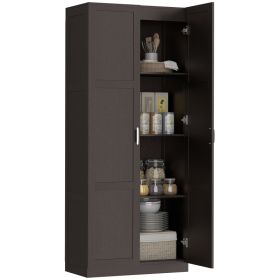 Farmhouse Pantry Cabinet, 71" Tall Kitchen Pantry Storage Cabinet with Soft-Close Hinges, Adjustable Shelves, Espresso (Option: Dark Brown-1900x450x170 mm)
