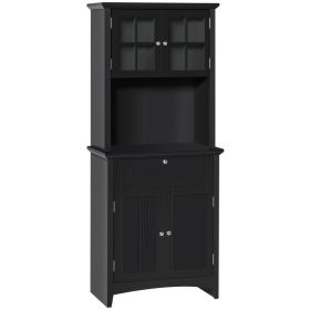 Elegant Buffet with Hutch, Kitchen Pantry Storage Cabinet with Framed Glass Door Drawer and Microwave Space, Black (Option: Black-950x485x335 mm)