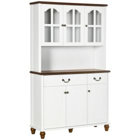 Kitchen Buffet with Hutch, Freestanding Pantry Cabinet with 6 Doors, 2 Drawers and 3-Level Adjustable Shelves, White (Option: White-1260x395x235 mm)