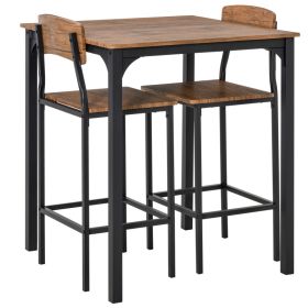 3 Piece Pub Table and Chairs, Small Kitchen Table and Chairs, Square Dining Table with 2 Stools, Walnut and Black (Option: Walnut and Black-1080x895x130 mm)