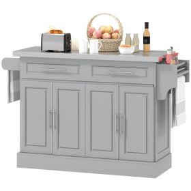 Rolling Kitchen Island Cart with 47" Stainless Steel Top, Portable Island Table for Kitchen with Wheels, Adjustable Shelves, 2 Drawers, Spice, Kn (Option: Grey-930x485x210 mm)