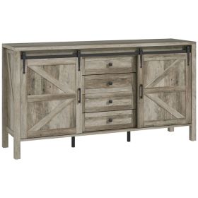 59" Buffet Cabinet, Farmhouse Sideboard with Thick Top, 2 Barn Doors, 4 Drawers and 2 Adjustable Shelves, Gray Wash (Option: GrayWash-1650x540x210 mm)