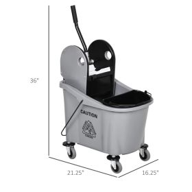 9.5 Gallon 38 Quart Mop Bucket With Wringer Cleaning Cart, 4 Moving Wheels, 2 Separate Buckets, & Mop-Handle Holder, Grey (Option: Black Grey)