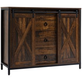 Buffet Cabinet Kitchen Sideboard with Sliding Barn Doors, Brown (Option: Rustic Brown-1090x410x210 mm)