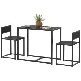 3-Piece Dining Room Set, Industrial Kitchen Table Set with Rectangular Table and 2 Dining Chairs, Black (Option: Black-1000x580x160 mm)