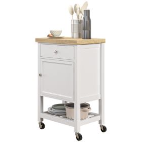Kitchen Island on Wheels, Rolling Kitchen Cart with Rubberwood Top, Drawer, Wine Rack and Cabinet, White (Option: White-925x480x220 mm)