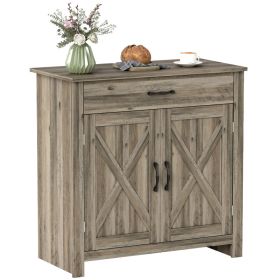 Farmhouse Sideboard Buffet Cabinet, Barn Door Coffee Bar Cabinet with Drawer and Adjustable Shelf for Kitchen, Living Room, Entryway, Gray (Option: Gray-940x485x190 mm)