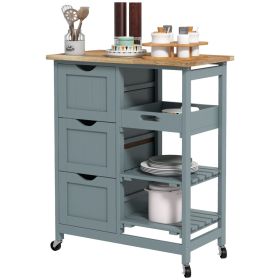 Rolling Kitchen Cart, Kitchen Island with Wood Top, Shelves & Drawers for Dining Area, Gray (Option: Gray-915x450x175 mm)