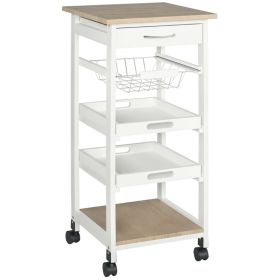 Mobile Kitchen Cart, Rolling Kitchen Island with Storage, Solid Wood Frame Utility Cart with Wire Fruit Baskets, Trays and Drawer, White (Option: White-850x425x170 mm)