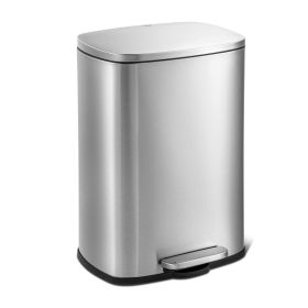 13 Gallon Kitchen Trash Can with Step Open Lid (Color: Brushed Stainless Steel)