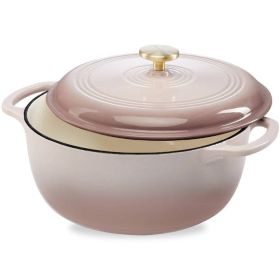 6 Quart Large Enamel Cast-Iron Dutch Oven Kitchen Cookware (Color: Pink Beige)