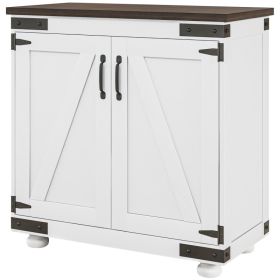 Kitchen Sideboard, Buffet Cabinet with Barn Door and Adjustable Shelf, Distressed White and Brown (Option: White-963x455x180 mm)