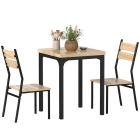 3 Piece Dining Table Set for 2, Modern Kitchen Table and Chairs, Dining Room Set for Breakfast Nook, Light Wood Grain (Option: Black-1020x705x175 mm)